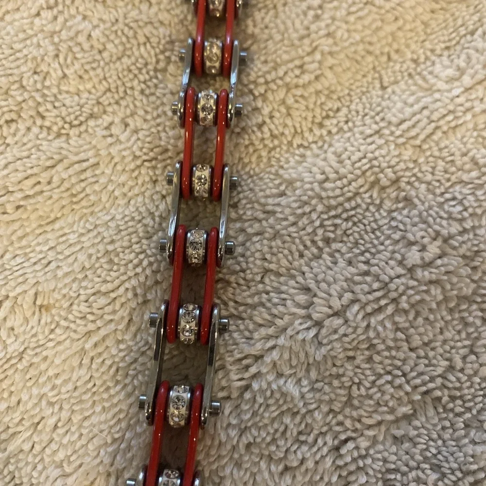Ladies Stainless Steel And Rhinestone Motorcycle‎ Chain Bracelet by ATC LLC